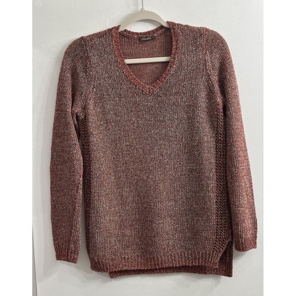 J.McLaughlin Womens XS Russet Linen Blend V-Neck Metallic Marled Knit Sweater